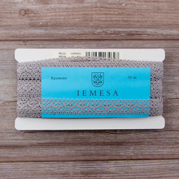 Мерсеризованное хлопковое кружево, 20 мм, цвет светло-серый. Арт 3037/64                 