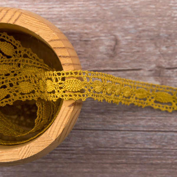 Мерсеризованное хлопковое кружево, 15 мм, цвет горчичный. Арт 1798/62                 