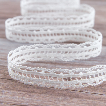 Мерсеризованное хлопковое кружево, 22 мм, белый. Арт 2151/01