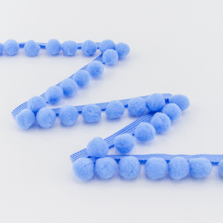 Тесьма с помпонами, диаметр 10 мм, цвет голубой. Арт PA-18-col.515