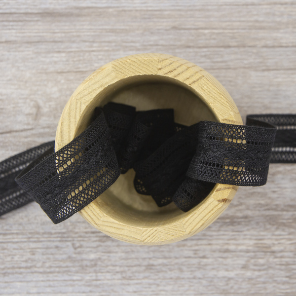 Мерсеризованное хлопковое кружево, 26 мм, цвет чёрный. Арт 2178/14