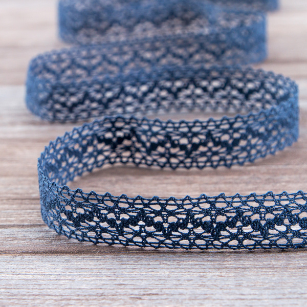 Мерсеризованное хлопковое кружево, 20 мм, цвет джинсово-синий. Арт 3037/89                 