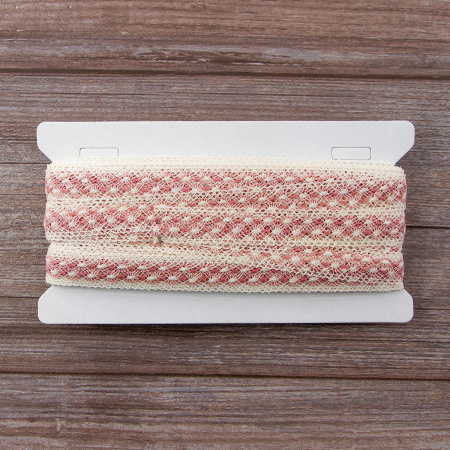 Мерсеризованное хлопковое кружево, 20 мм, цвет белый с серо-розовым. Арт 2020/Z5