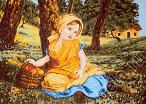 Канва жесткая с рисунком "Девочка с корзиной яблок"