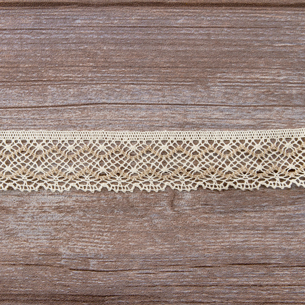 Мерсеризованное хлопковое кружево, 35 мм, цвет сливочный с бежевым. Арт 1880/R0
