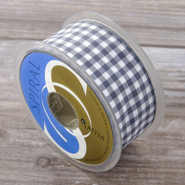 Лента с рисунком клетка SAFISA, 40 мм, 25 м, цвет 68, серый. Арт 469-40мм-68             