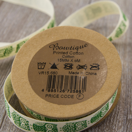 Лента хлопковая на картонной мини-катушке "Совы". Арт VR15.680