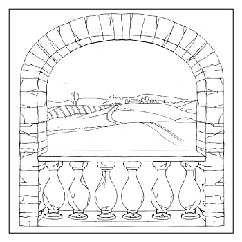Салфетка рисовая с контуром рисунка "Деревенская арка". Арт DFTM17