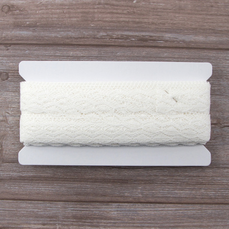 Мерсеризованное хлопковое кружево, 30 мм, цвет белый. Арт 2227/01