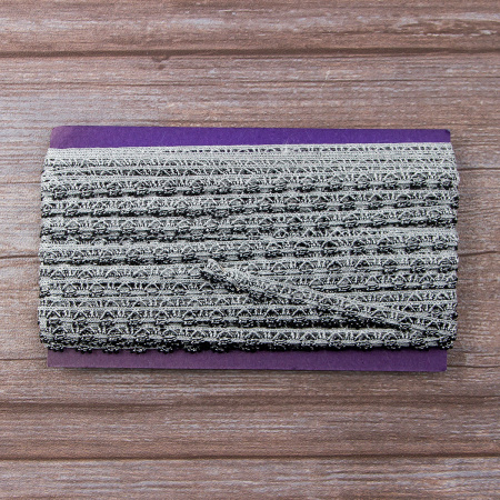 Мерсеризованное хлопковое кружево, 10 мм, цвет серебристый с черным. Арт 3480/G2                 