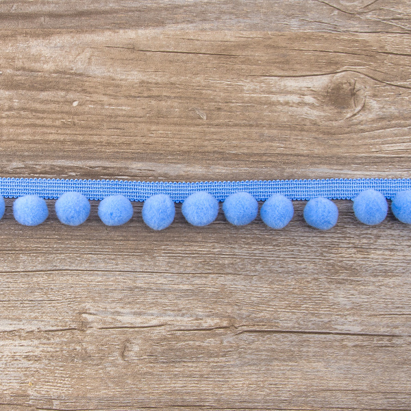 Тесьма с помпонами, диаметр 10 мм, цвет голубой. Арт PA-18-col.515