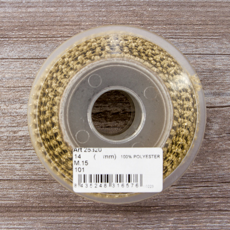 Тесьма SPIRAL ( SAFISA) тип отделочная, арт.25320-14 мм, 15 м, цвет 101, золотой. Арт 25320-14мм-101