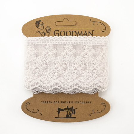 Кружево-вышивка на тюле, 70 мм, цвет белый, 100% полиэстер, 4,5 м. Арт T-3013.212