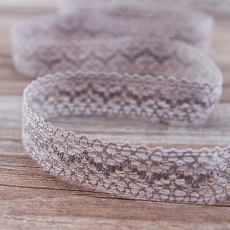 Мерсеризованное хлопковое кружево, 20 мм, цвет светло-серый. Арт 3037/64                 