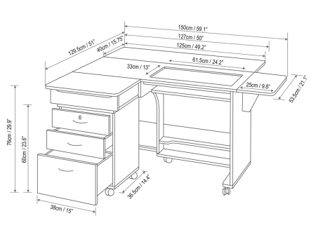 Стол раскладной для швейной машины с раскройным местом QUILTERS VISION, серый дуб. Арт TLM.Q-G001T