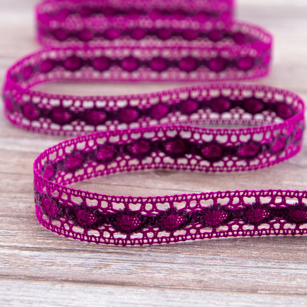 Мерсеризованное хлопковое кружево, 20 мм, цвет фуксия. Арт 3682/25