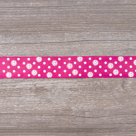 Лента репсовая SAFISA с напечатаным рисунком, 25 мм, 15 м, цвет 20, малиновый. Арт 25313-25мм-20