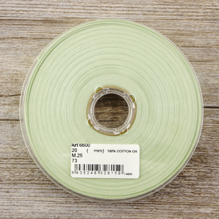 Косая бейка хлопок, 20 мм, 25 м, цвет 73, цвет желто-зеленый. Арт 6600-20мм-73