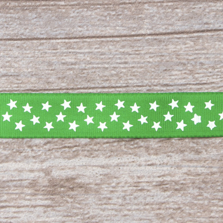 Лента репсовая SAFISA рисунок "звездочки", 15 мм, 15 м, цвет 62, зеленый. Арт 35120-15мм-62