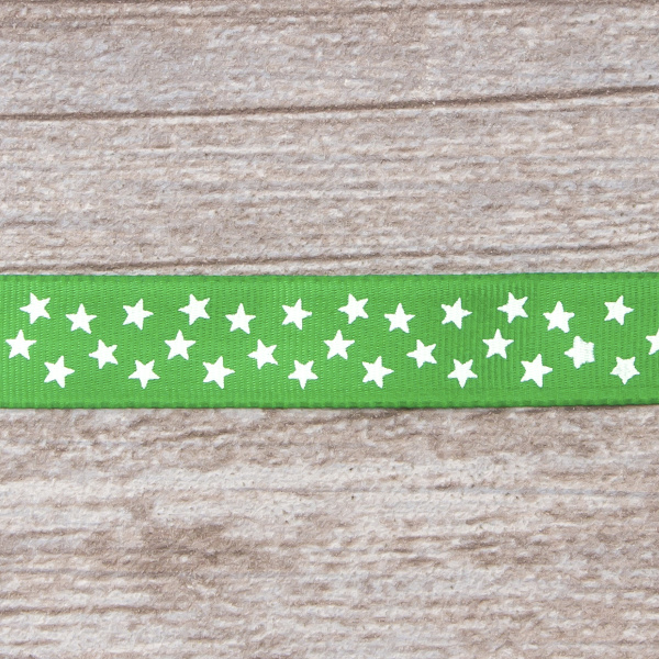 Лента репсовая SAFISA рисунок "звездочки", 15 мм, 15 м, цвет 62, зеленый. Арт 35120-15мм-62