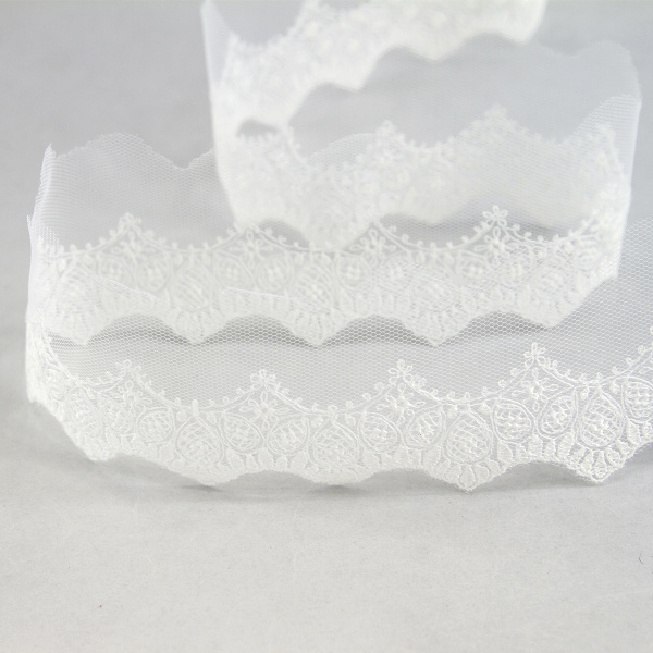 Вышивка на тюле, 51 мм, цвет белый. Арт I659/01
