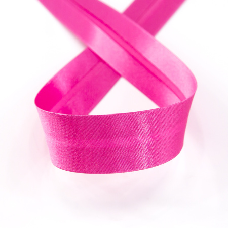 Косая бейка атласная 20 мм, 25 м, цвет 142, ярко-розовый. Арт 6260-20мм-142