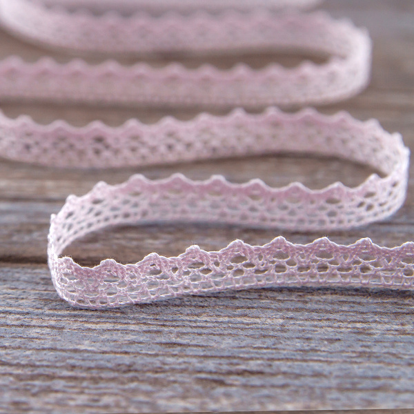 Мерсеризованное хлопковое кружево, 8 мм, цвет светло-розовый. Арт 2062/06