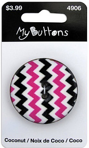 Пуговица My Buttons - Coconut "Pink & Black Chevron". Арт 630004906