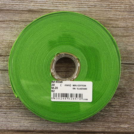 Косая бейка хлопок, 20 мм, 20 м, цвет 62, майская зелень. Арт 6598-20мм-62