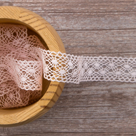 Мерсеризованное хлопковое кружево, 20 мм, цвет светло-розовый. Арт 2020/06
