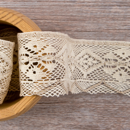 Мерсеризованное хлопковое кружево, 45 мм, экрю. Арт 2173/02