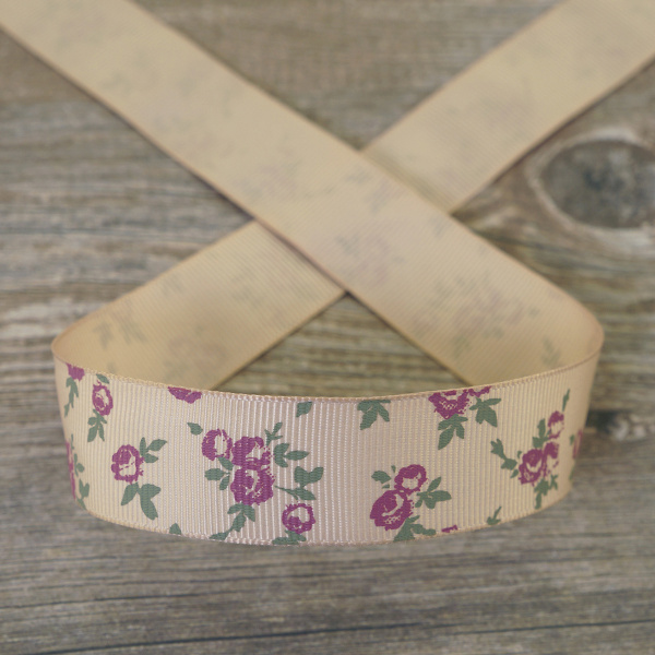 Лента репсовая на картонной катушке "Розочки". Арт VR22.459