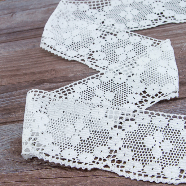Мерсеризованное хлопковое кружево, 95 мм, цвет белый. Арт 2229/01