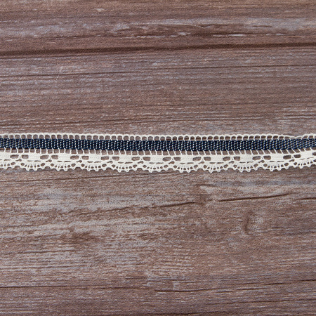 Мерсеризованное хлопковое кружево, 22 мм, цвет сливочный с синим. Арт 1745/F9