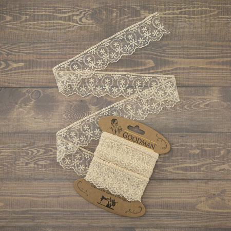 Кружево-вышивка на тюле, 45 мм, цвет бежевый, 100% полиэстер, 3,5 м. Арт T-1281.371