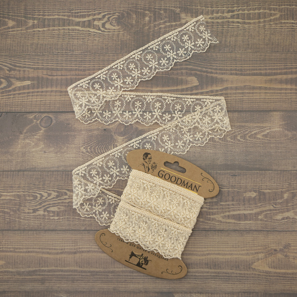 Кружево-вышивка на тюле, 45 мм, цвет бежевый, 100% полиэстер, 3,5 м. Арт T-1281.371