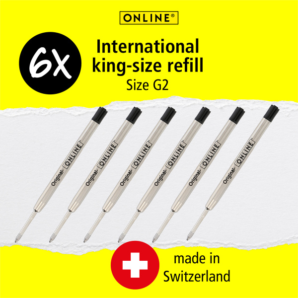 Стержни G2 " International King Size Refill" для шариковых ручек, 9,8 см, 0,7 мм, цвет черный, 6 шт. Арт 70039