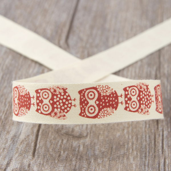 Лента хлопковая на картонной мини-катушке "Совы". Арт VR15.679