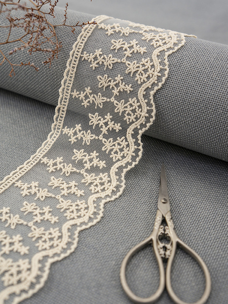 Кружево-вышивка на тюле, 70 мм, цвет бежевый, 100% полиэстер, 4,5 м. Арт T-3013.371