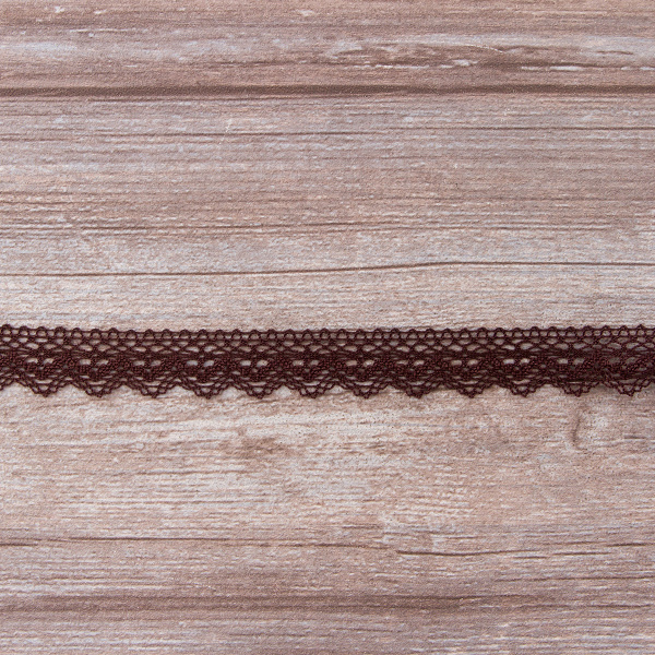 Мерсеризованное хлопковое кружево, 25 мм, цвет темно-коричневый. Арт 3207/05                 