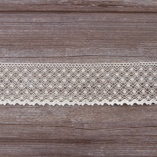 Мерсеризованное хлопковое кружево, 50 мм, цвет шампань. Арт 2040/72