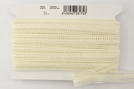 Мерсеризованное хлопковое кружево, 28 мм, цвет шампань. Арт 2197/72