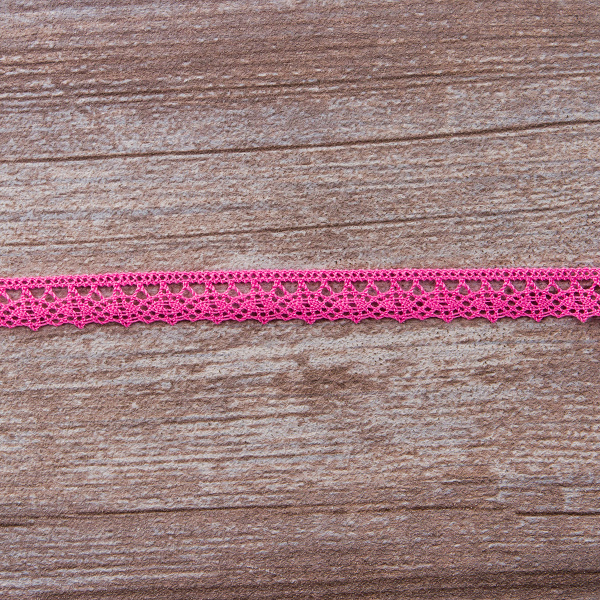Мерсеризованное хлопковое кружево, 12 мм, цвет ярко-розовый. Арт 3267/3L                 