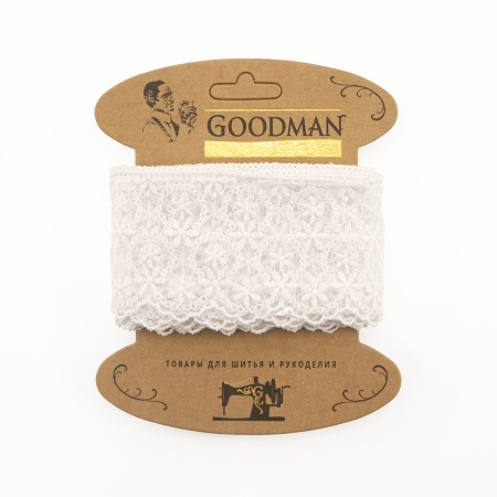 Кружево-вышивка на тюле, 63 мм, цвет белый, 100% полиэстер, 3,5 м. Арт T-1909.212