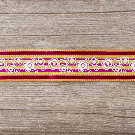 Лента с рисунком SAFISA, 25 мм, цвет бордо/желтый. Арт 25239-25-03             