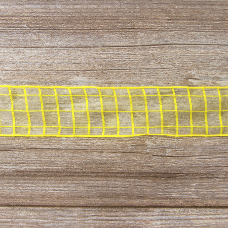 Лента органза с рисунком SAFISA, 38 мм, 15 м, цвет 01, желтый. Арт 25212-38                