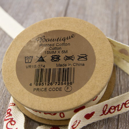 Лента хлопковая на картонной мини-катушке "Love & Hearts". Арт VR15.074