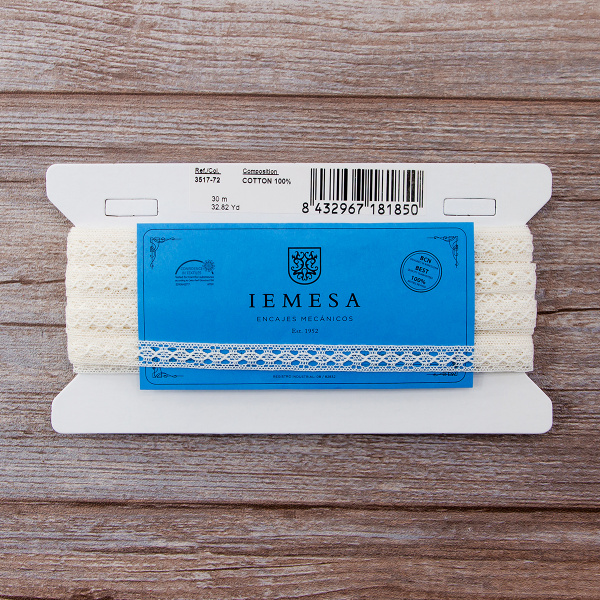 Мерсеризованное хлопковое кружево, 10 мм, цвет шампань. Арт 3517/72