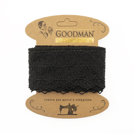 Кружево-вышивка на тюле, 63 мм, цвет черный, 100% полиэстер, 3,5 м. Арт T-1909.13