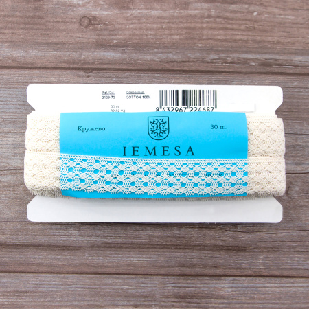 Мерсеризованное хлопковое кружево, 35 мм, шампань. Арт 2129/72